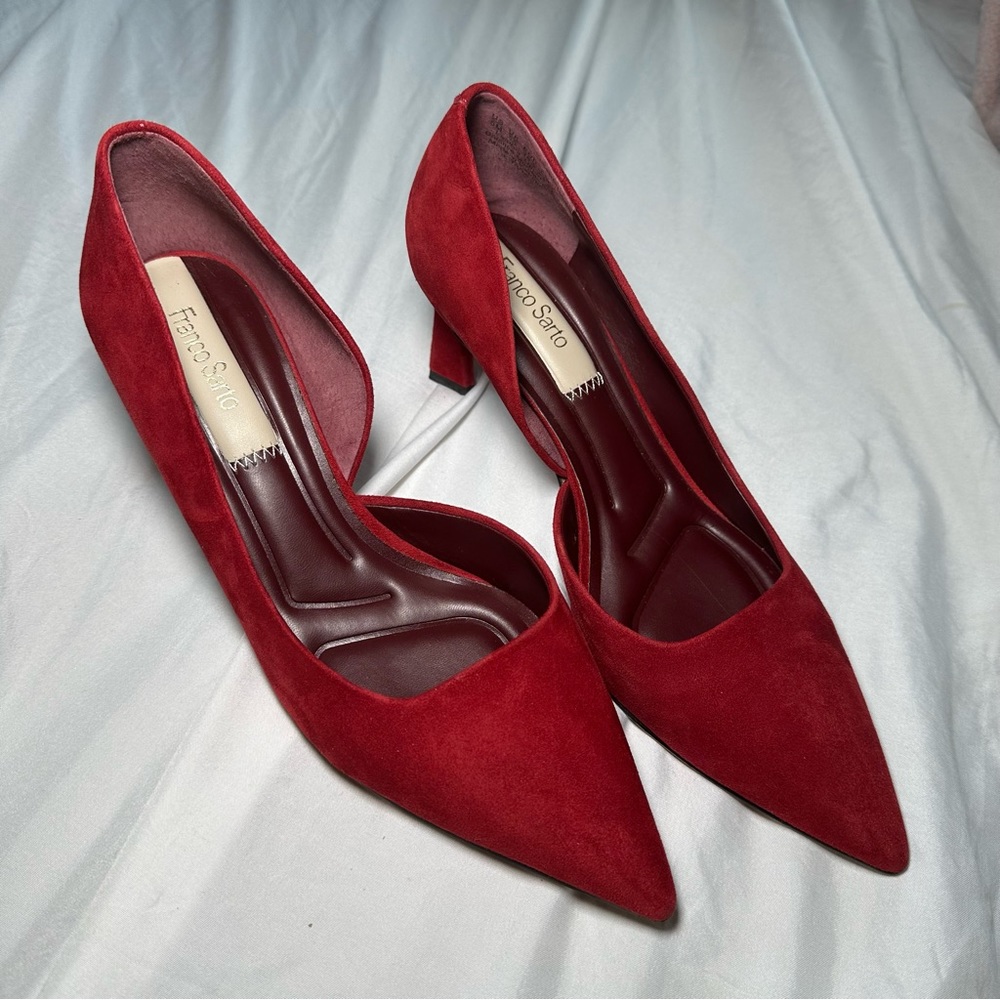 Franco Sarto Red Suede Pointed Toe Pumps Size 8 Classic Heels Dress Work